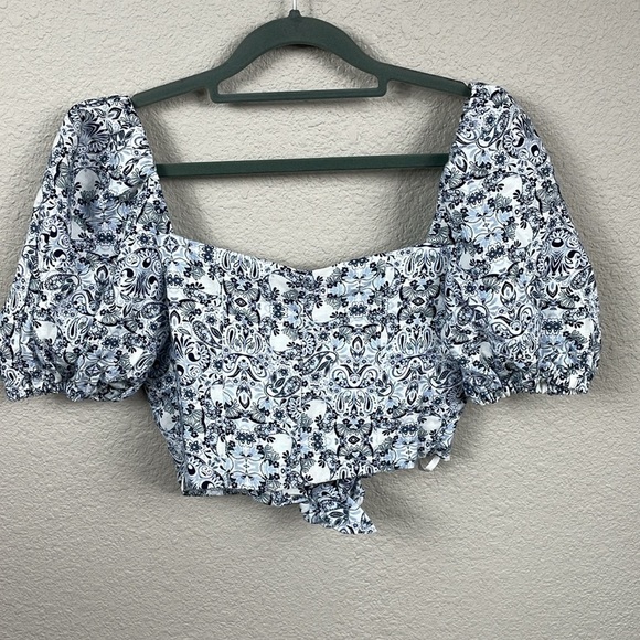 Intermix Janella Two Tie Crop Top Floral Paisley Knot Cut Out Linen Sz 00 - Picture 6 of 13